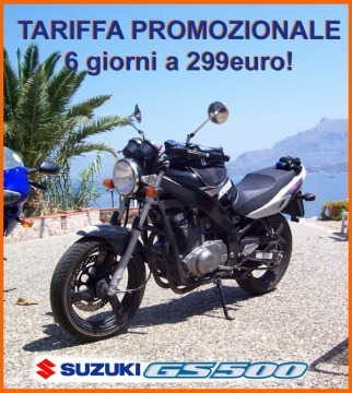 Promozione Suzuki GS500, una settimana a 52euro al giorno!